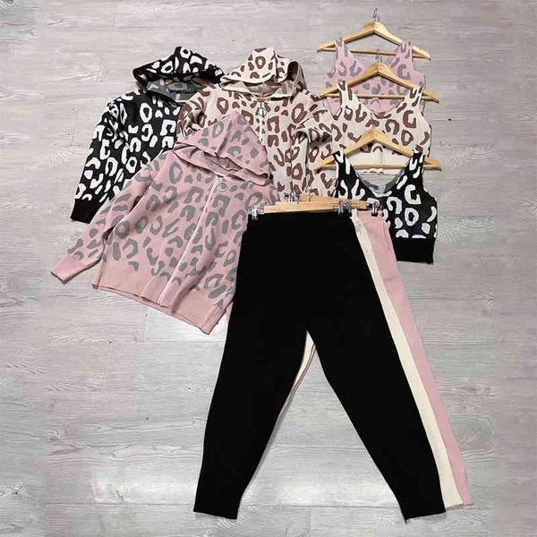 women's two piece pants mulheres de malha 3 peças fine chique leopardo estampado com capuz cardigan + s colheita harem pants outfits ca, White 
women's two piece pants mulheres de malha 3 peças fine chique leopardo estampado com capuz cardigan + s colheita harem pants outfits ca, White