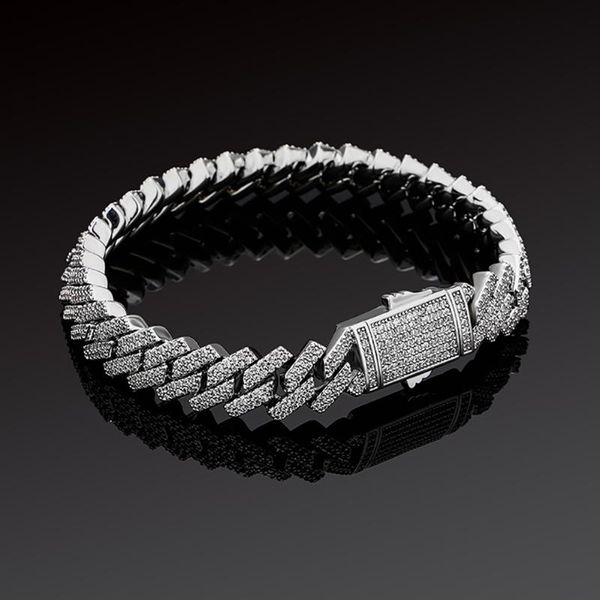 link, chain hip hop 10 mm two-tone prong link bracelet in blue/white gold micro pave iced cubic zirconia jewelry for men and women, Black
link, chain hip hop 10 mm two-tone prong link bracelet in blue/white gold micro pave iced cubic zirconia jewelry for men and women, Black
