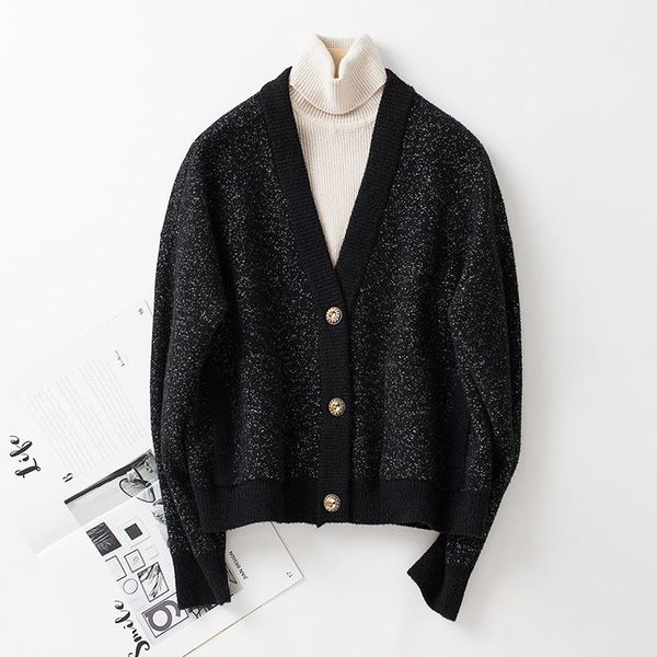 women's wool & blends european and american -selling high-quality v-neck short knit sweater fashion trend solid color jacket, Black
women's wool & blends european and american -selling high-quality v-neck short knit sweater fashion trend solid color jacket, Black