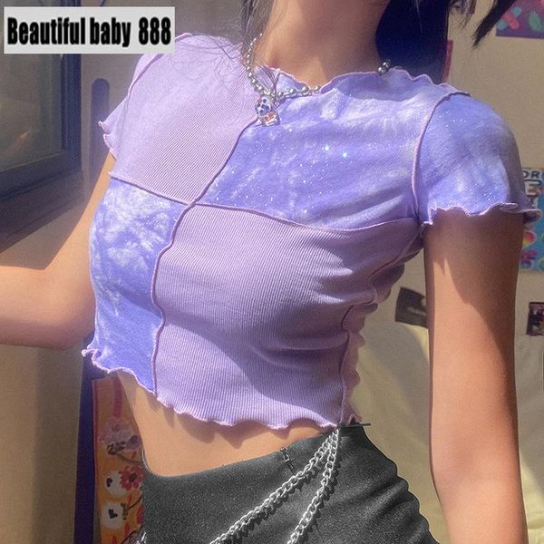 women's t-shirt meqeiss fashion tie-dye patchwork streetwear women club party slim short sleeve crop casual print skinny mujer tee, White 
women's t-shirt meqeiss fashion tie-dye patchwork streetwear women club party slim short sleeve crop casual print skinny mujer tee, White