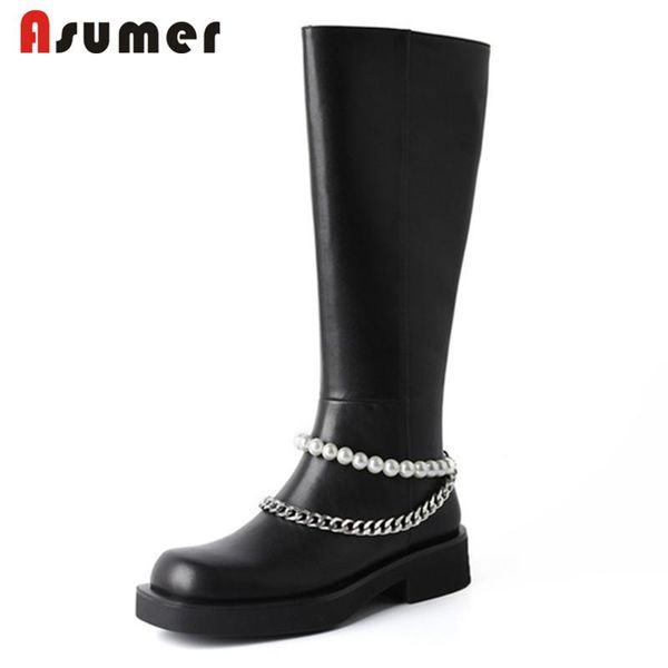 boots asumer 2021 motorcycles women genuine leather shoes pearl chain fashion cool casual knee high, Black
boots asumer 2021 motorcycles women genuine leather shoes pearl chain fashion cool casual knee high, Black