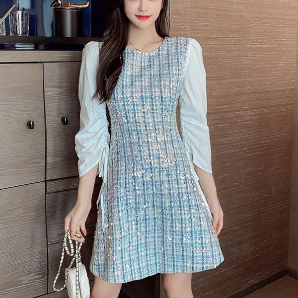 dress luxury runway design mini woman autumn long sleeve patchwork woolen tweed korean vintage sequined party 6u1x, Black;gray
dress luxury runway design mini woman autumn long sleeve patchwork woolen tweed korean vintage sequined party 6u1x, Black;gray