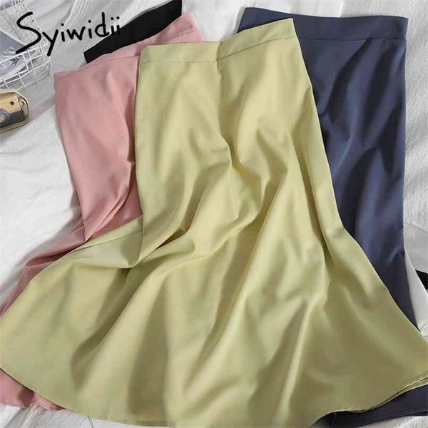 skirt for women black elastic high waist spring summer korean fashion pink blue green white purple midi skirts 210607
skirt for women black elastic high waist spring summer korean fashion pink blue green white purple midi skirts 210607