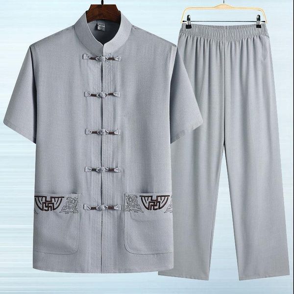 men's tracksuits 2021 summer old outfit suits middle-aged man hanfu cotton and linen chinese wind father with short sleeves, Gray
men's tracksuits 2021 summer old outfit suits middle-aged man hanfu cotton and linen chinese wind father with short sleeves, Gray