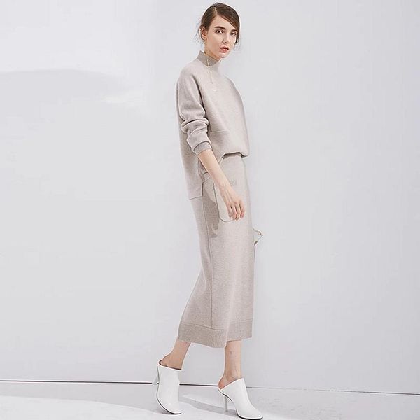 two piece dress 100% cashmere knitted suits women pieces set simple design long sleeve pocket straight skirt 2 colors elegant style 2021, White
two piece dress 100% cashmere knitted suits women pieces set simple design long sleeve pocket straight skirt 2 colors elegant style 2021, White