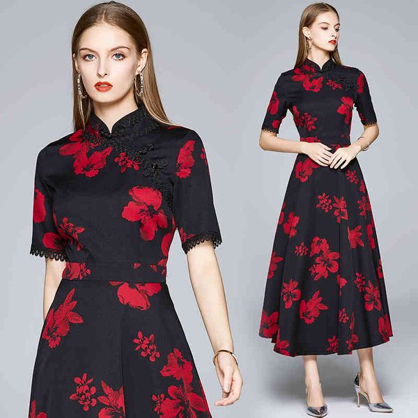 dress vintage floral impression cheongsam female turtleneck mandarin short sleeve big swing frog dressed long as a robe gown, Black;gray
dress vintage floral impression cheongsam female turtleneck mandarin short sleeve big swing frog dressed long as a robe gown, Black;gray