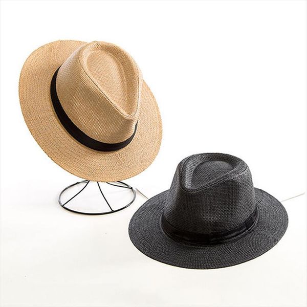 summer straw hat for men women sun beach elegant jazz panama hats fedora wide brim protection cap with black belt, Blue;gray
summer straw hat for men women sun beach elegant jazz panama hats fedora wide brim protection cap with black belt, Blue;gray