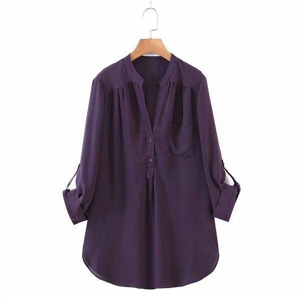 women's blouses & shirts summer casual girl long sleeve v-neck purple oversize women fashion single pocket buttons loose solid chi, White
women's blouses & shirts summer casual girl long sleeve v-neck purple oversize women fashion single pocket buttons loose solid chi, White