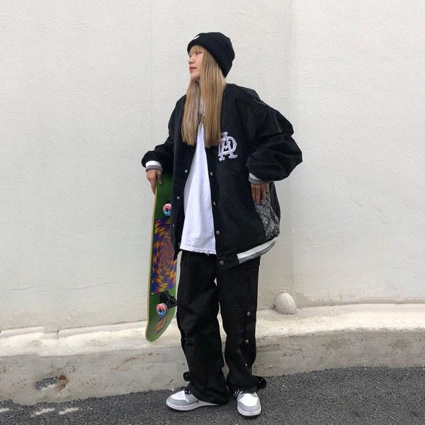 women's jackets spring and autumn personalized embroidery baseball uniform stitching letter printing jacket harajuku style female coat, Black;brown
women's jackets spring and autumn personalized embroidery baseball uniform stitching letter printing jacket harajuku style female coat, Black;brown
