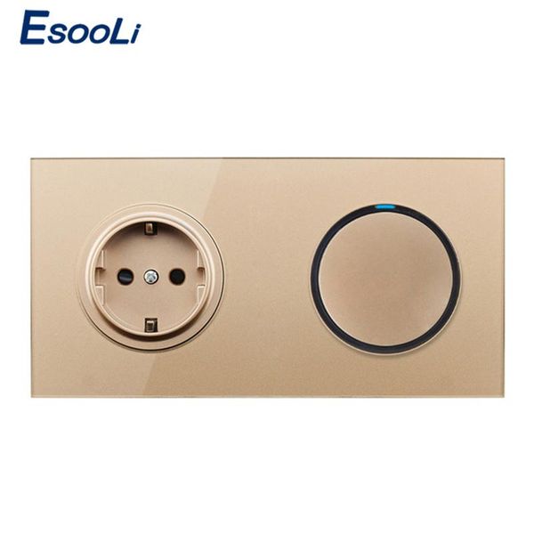 smart home control esooli golden crystal glass panel 16a eu russia standard wall power socket 1 gang way on / off light switch led indicator
smart home control esooli golden crystal glass panel 16a eu russia standard wall power socket 1 gang way on / off light switch led indicator