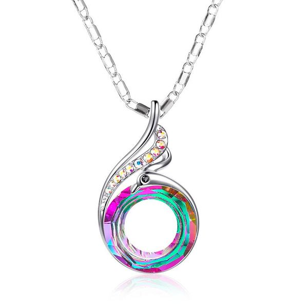 pendant necklaces necklace colorful crystal peacock gradient women's neck chain bone, Silver
pendant necklaces necklace colorful crystal peacock gradient women's neck chain bone, Silver