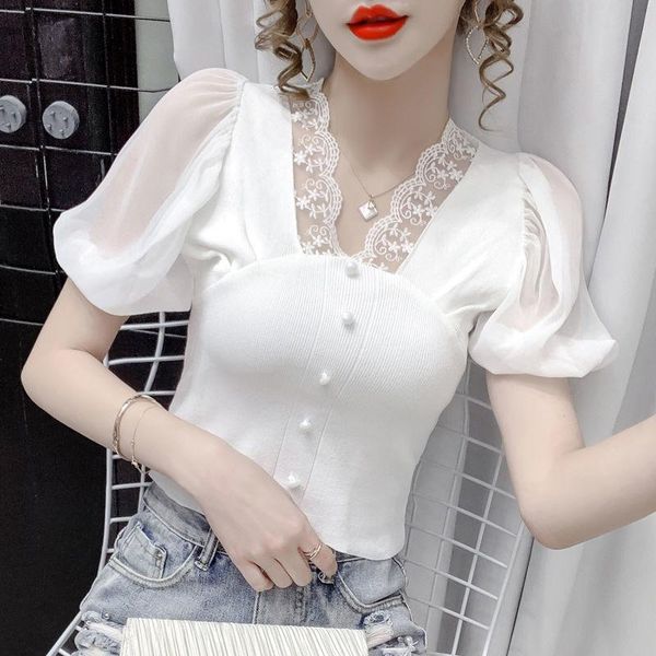 women's blouses & shirts design cardigan 2021 summer v-neck basket empty lace stitching sweater all-match top, White
women's blouses & shirts design cardigan 2021 summer v-neck basket empty lace stitching sweater all-match top, White