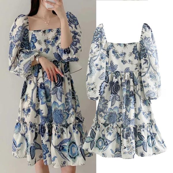 spring women's puff shoulder sleeves covering meat square collar printed dress short ladies casual dresses, Black;gray
spring women's puff shoulder sleeves covering meat square collar printed dress short ladies casual dresses, Black;gray