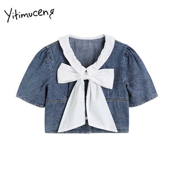 yitimuceng bow denim blouse women sweet shirts puff sleeve peter pan collar straight clothes summer korean fashion 210601, White
yitimuceng bow denim blouse women sweet shirts puff sleeve peter pan collar straight clothes summer korean fashion 210601, White