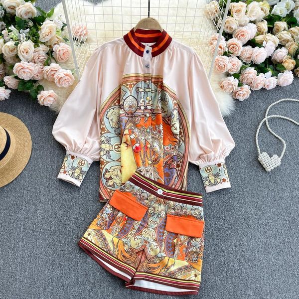 women's tracksuits summer suit korean retro print lantern sleeve loose contrast color pocket shorts two-piece casual sets lh063, Gray
women's tracksuits summer suit korean retro print lantern sleeve loose contrast color pocket shorts two-piece casual sets lh063, Gray