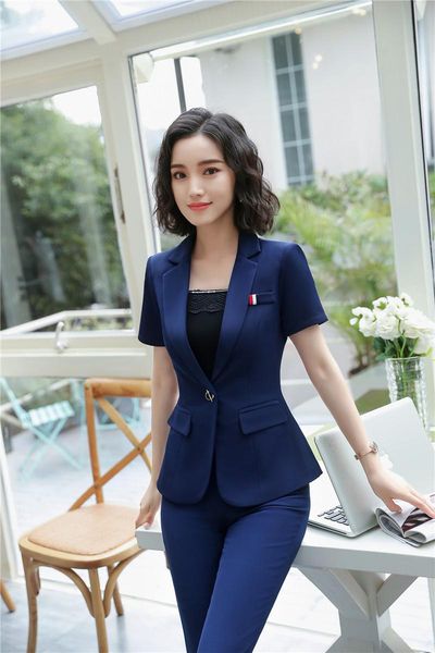 elegant navy blue formal uniforms 2 piece with jackets and pants for women summer fashion suits blazers sets women's two, White
elegant navy blue formal uniforms 2 piece with jackets and pants for women summer fashion suits blazers sets women's two, White