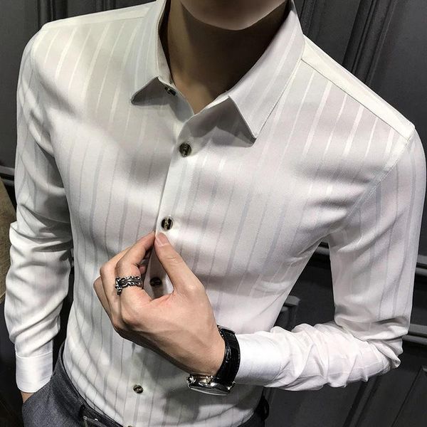 men's casual shirts spring men striped fashion business dress man long sleeve slim fit formal wear blouses homme o296, White;black
men's casual shirts spring men striped fashion business dress man long sleeve slim fit formal wear blouses homme o296, White;black
