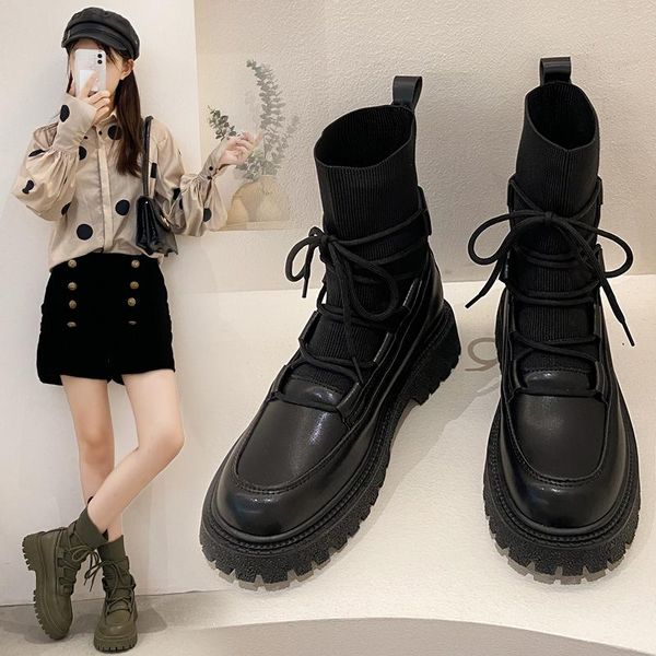 boots 2021autumn fashtion paltform pu leather women's ankle round head lace-up splicing elasticity casual, Black
boots 2021autumn fashtion paltform pu leather women's ankle round head lace-up splicing elasticity casual, Black