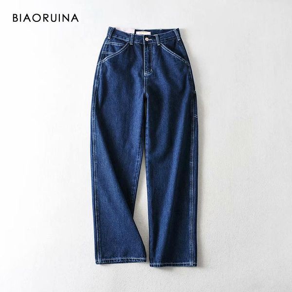 women's jeans biaoruina high street fashion loose straight female waist casual good quality arrival, Blue
women's jeans biaoruina high street fashion loose straight female waist casual good quality arrival, Blue