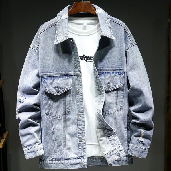 men's jackets light blue spring autumn ripped hole frayed men slim denim jacket fashion youth personality streetwear style male jeans c, Black;brown
men's jackets light blue spring autumn ripped hole frayed men slim denim jacket fashion youth personality streetwear style male jeans c, Black;brown