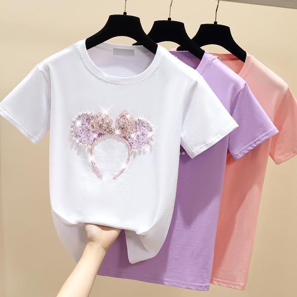 women's t-shirt beading t shirt summer short sleeve women pink cotton korean style girls tee femme white
women's t-shirt beading t shirt summer short sleeve women pink cotton korean style girls tee femme white