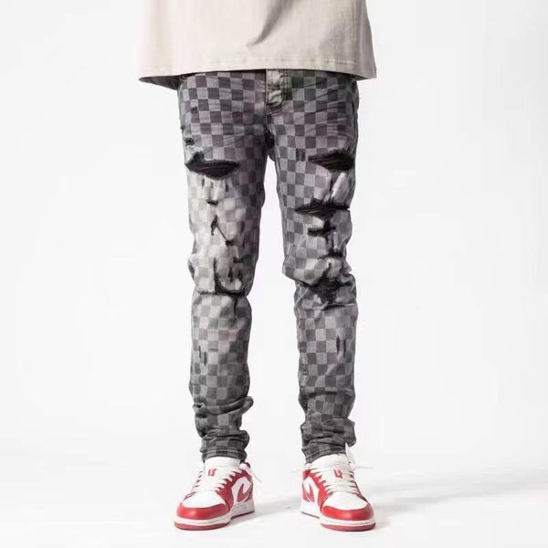 men's jeans street retro do old checkerboard washed men trend straight slim pants high quality, Blue
men's jeans street retro do old checkerboard washed men trend straight slim pants high quality, Blue