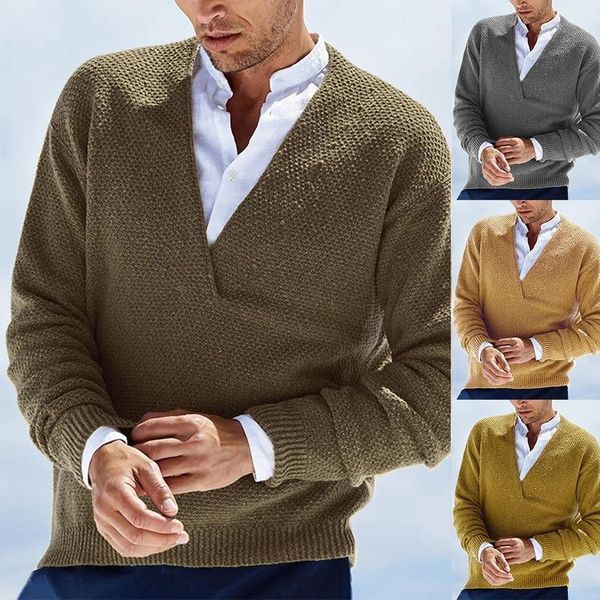 men's sweaters fall winter european and american pullover solid color long-sleeved v-neck knitted sweater 2021, White;black
men's sweaters fall winter european and american pullover solid color long-sleeved v-neck knitted sweater 2021, White;black