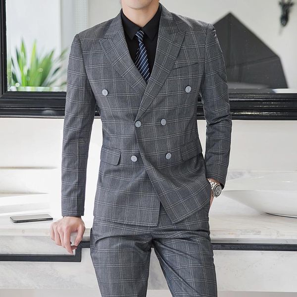 pieces 2021 mens suits classic grey plaid double breasted wedding business for men slim fit coats england male tuxedos men's & blazers, White;black
pieces 2021 mens suits classic grey plaid double breasted wedding business for men slim fit coats england male tuxedos men's & blazers, White;black