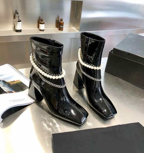 boots fashion pure natural leather women knight pearl metal chain decor mid-calf square toe hoof heels sweet party shoes, Black
boots fashion pure natural leather women knight pearl metal chain decor mid-calf square toe hoof heels sweet party shoes, Black