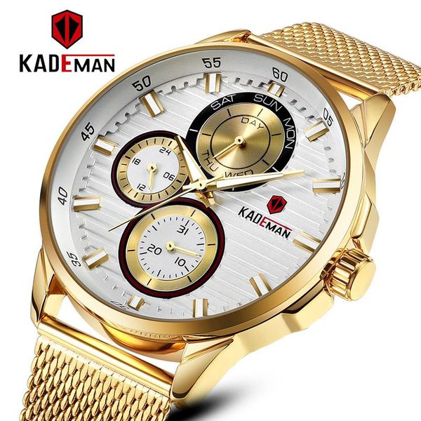 wristwatches relogio masculino kademan luxury quartz watch for men gold watches complete calendar and week display mesh belt wrist male, Slivery;brown
wristwatches relogio masculino kademan luxury quartz watch for men gold watches complete calendar and week display mesh belt wrist male, Slivery;brown