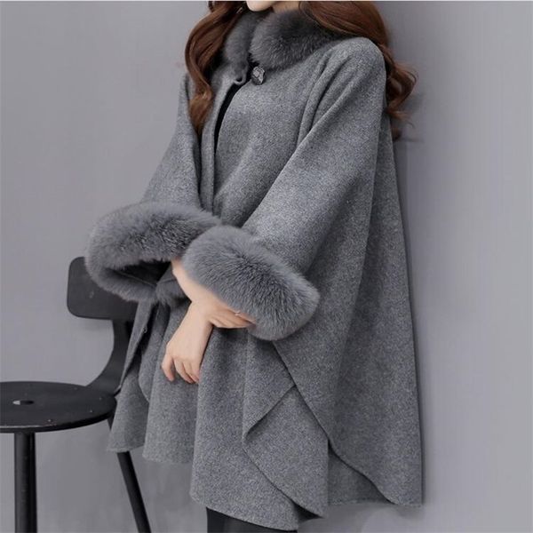 spring fashion poncho outwear fur collar long section wool coat, coat elegant cloak shawl jacket female christmas gift 211104, Black
spring fashion poncho outwear fur collar long section wool coat, coat elegant cloak shawl jacket female christmas gift 211104, Black