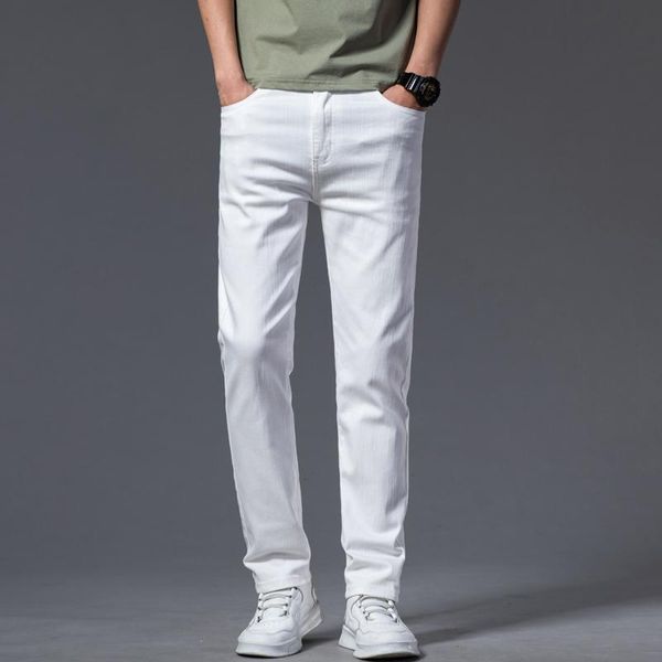 men's jeans high-end thin stretch cotton business casual white fit slim all-match small straight pants, Blue
men's jeans high-end thin stretch cotton business casual white fit slim all-match small straight pants, Blue