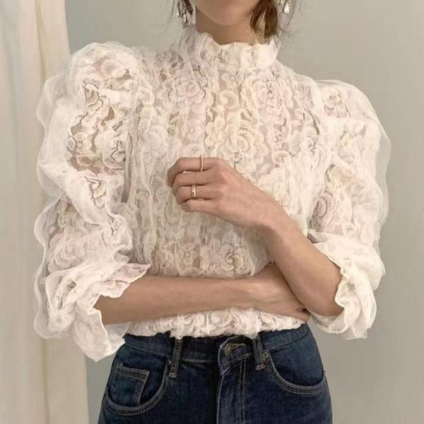 women's blouses & shirts spring women white blouse long sleeve ruffles hollow lace shirt blusas mujer de moda 2021 e958
women's blouses & shirts spring women white blouse long sleeve ruffles hollow lace shirt blusas mujer de moda 2021 e958