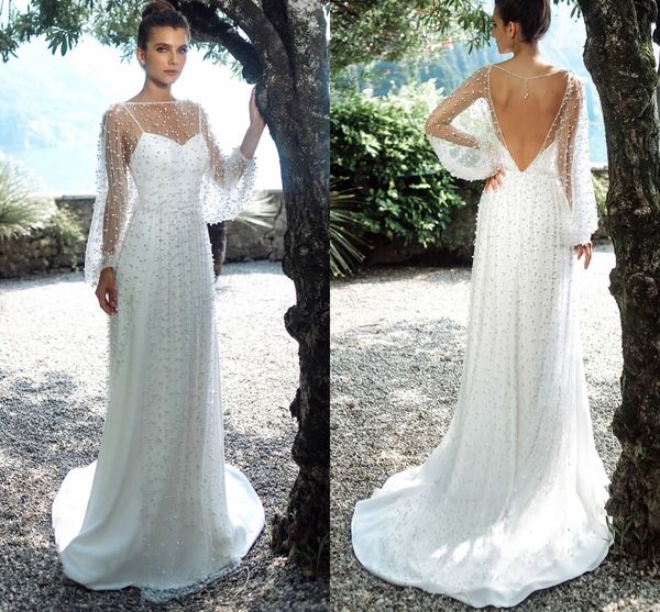 two pieces pearls beaded jacket a line wedding gowns 2021 spaghetti straps 2021 long sleeves sweep train bridal dress boho garden vestidos d, White
two pieces pearls beaded jacket a line wedding gowns 2021 spaghetti straps 2021 long sleeves sweep train bridal dress boho garden vestidos d, White