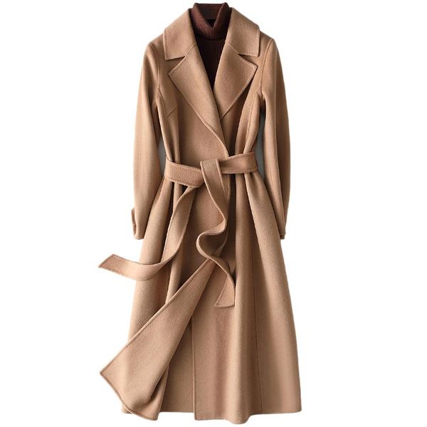 women's wool & blends spring 2021 fashion woolen overcoat slim temperament long doublesided coat, Black
women's wool & blends spring 2021 fashion woolen overcoat slim temperament long doublesided coat, Black