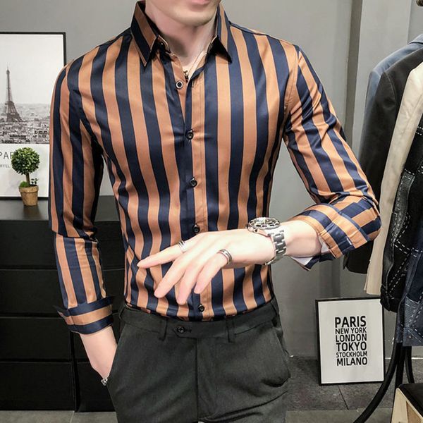 men's casual shirts shirt, british luxury business men's gold stripe, long sleeve, tight fitting, White;black
men's casual shirts shirt, british luxury business men's gold stripe, long sleeve, tight fitting, White;black