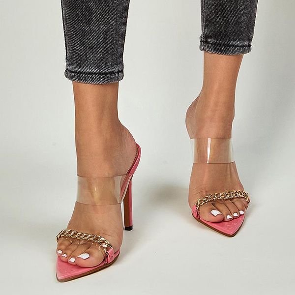 women metal chain slippers women's pointed toe high heels woman 2021 transparent slides ladies pumps female shoes big size, Black
women metal chain slippers women's pointed toe high heels woman 2021 transparent slides ladies pumps female shoes big size, Black