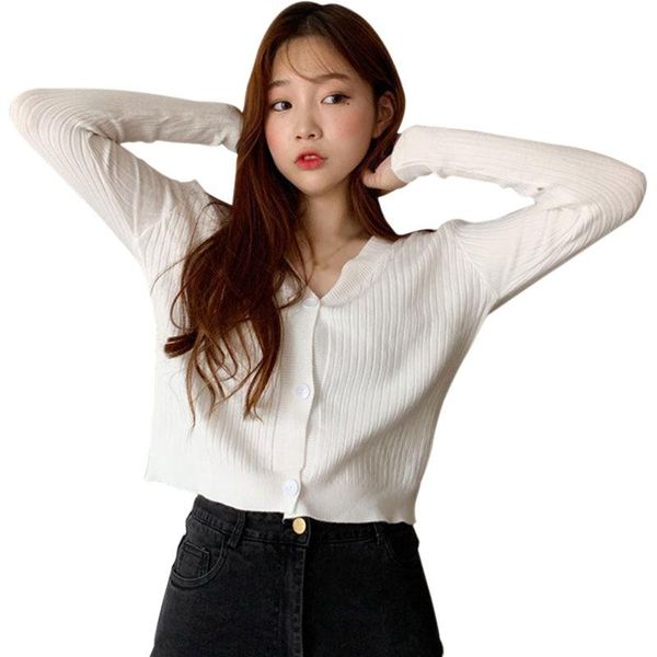 women's knits & tees spring and autumn solid v-neck slim sweet sugar color casual long sleeve knitted short cardigan, White
women's knits & tees spring and autumn solid v-neck slim sweet sugar color casual long sleeve knitted short cardigan, White