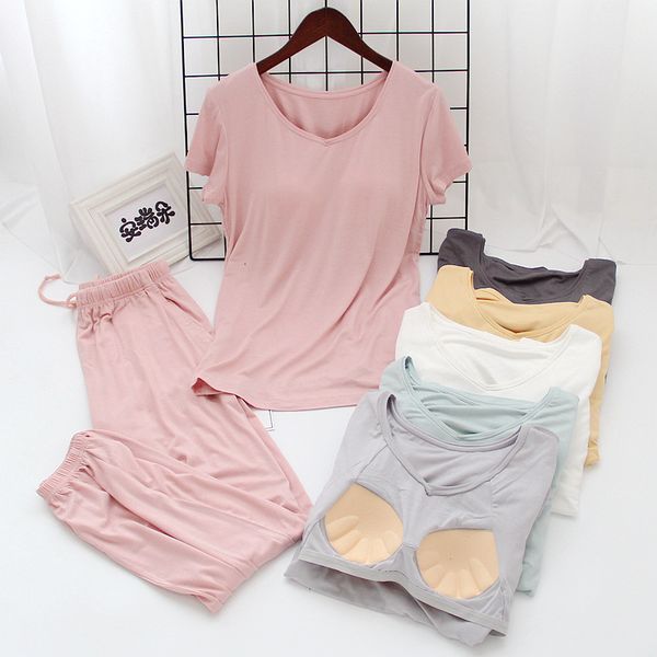 women's sleepwear pajamas for with cups modal two piece set summer pijama adulto feminino short sleeve nightwear v4c0, Black;red
women's sleepwear pajamas for with cups modal two piece set summer pijama adulto feminino short sleeve nightwear v4c0, Black;red
