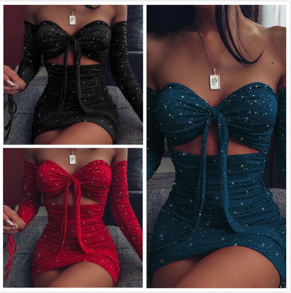 women hollow long sleeve dress designer glittering off-shoulder bra bandage casual dresses mini skirt, Black;gray
women hollow long sleeve dress designer glittering off-shoulder bra bandage casual dresses mini skirt, Black;gray