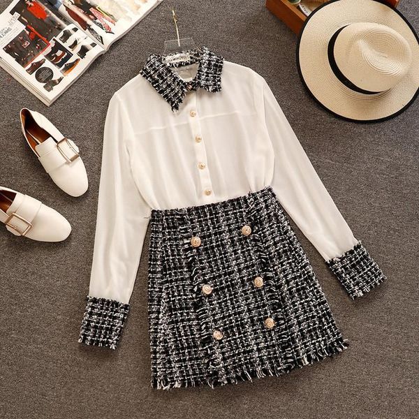 autumn elegant women 2 piece set tweed tassels chiffon blouse shirt double-breasted woolen pencil mini skirt z257 women's two pants, White
autumn elegant women 2 piece set tweed tassels chiffon blouse shirt double-breasted woolen pencil mini skirt z257 women's two pants, White