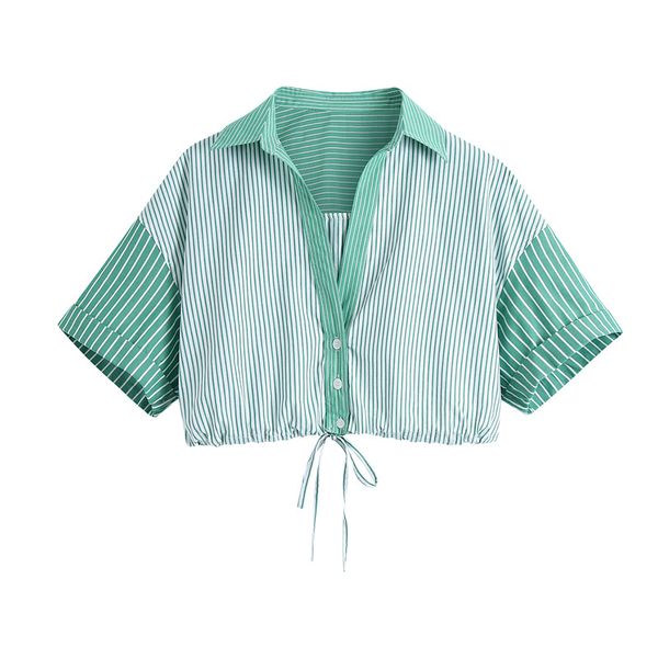 lapel stripe draw string women blouse summer patchwork single breasted short lady shirt streewear casual fashion girl 210430, White
lapel stripe draw string women blouse summer patchwork single breasted short lady shirt streewear casual fashion girl 210430, White