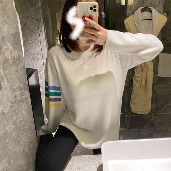 good morning fan tb color striped wool round neck women's spring and autumn lazy sweater white top, White;black
good morning fan tb color striped wool round neck women's spring and autumn lazy sweater white top, White;black