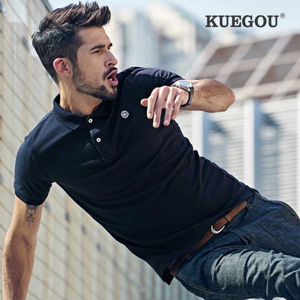 kuegou clothing men's short sleeve polo shirt lapel fashion embroidery polos summer slim plus size 2527/3527 210707, White;black
kuegou clothing men's short sleeve polo shirt lapel fashion embroidery polos summer slim plus size 2527/3527 210707, White;black