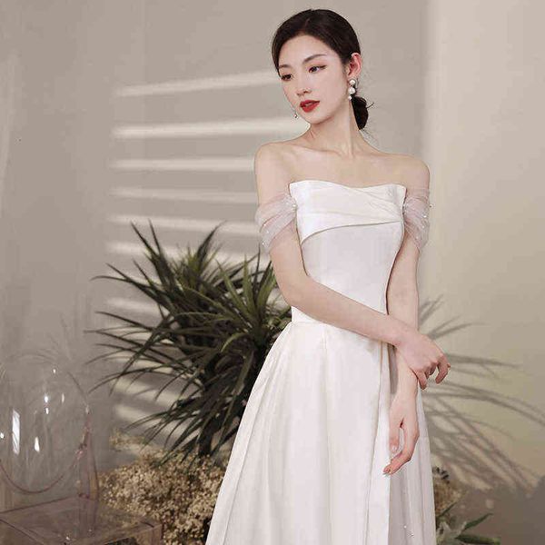luxury party evening dress french light satin toast bride white evening banquet one shoulder simple temperament travel pography, Black
luxury party evening dress french light satin toast bride white evening banquet one shoulder simple temperament travel pography, Black
