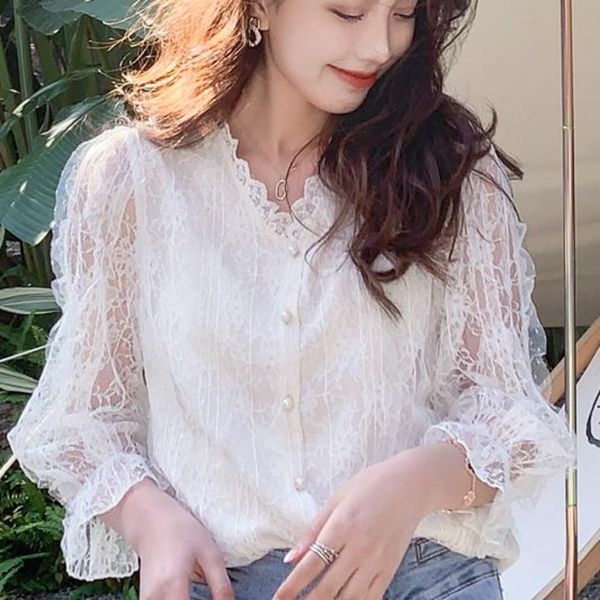 korean long sleeve women v-neck lace elegant white blouse women crochet flower cardigan vintage shirts women 210515
korean long sleeve women v-neck lace elegant white blouse women crochet flower cardigan vintage shirts women 210515