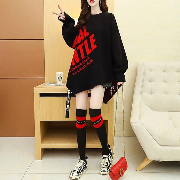 women's sweaters han edition loose irregular sweater female long autumn/winter 2021 round collar letter lazy wind knitting coat, White;black
women's sweaters han edition loose irregular sweater female long autumn/winter 2021 round collar letter lazy wind knitting coat, White;black
