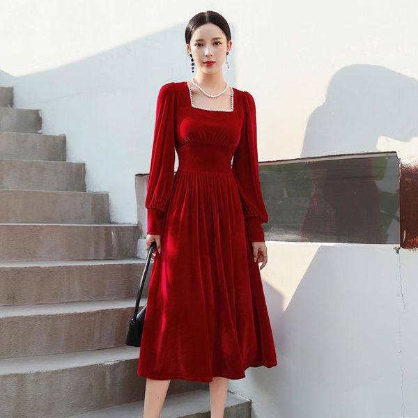 casual dresses #5398 spring autumn black red velvet dress women square collar a-line long sleeved vintage midi elegant, Black;gray
casual dresses #5398 spring autumn black red velvet dress women square collar a-line long sleeved vintage midi elegant, Black;gray