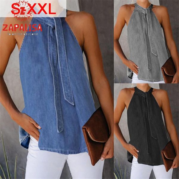 women's t-shirt fashion women summer solid color denim t-shirts bandage design halter sleeveless backless casual loose ploovers top, White
women's t-shirt fashion women summer solid color denim t-shirts bandage design halter sleeveless backless casual loose ploovers top, White