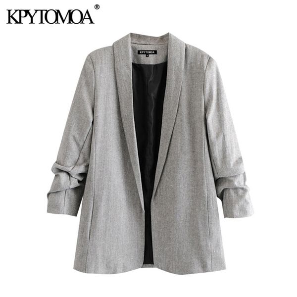 women fashion office wear blazer coat notched collar pleated long sleeve female outerwear chic 210420, White;black
women fashion office wear blazer coat notched collar pleated long sleeve female outerwear chic 210420, White;black